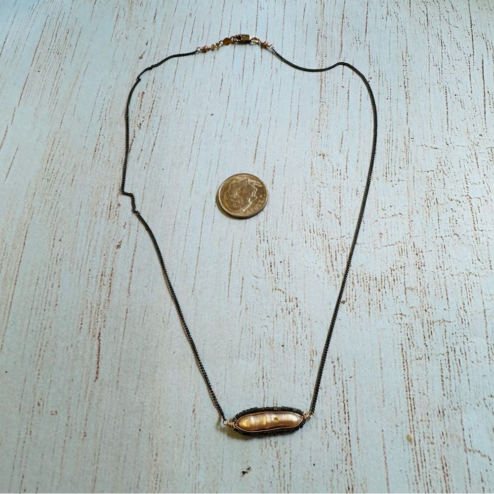 Gold Filled Baroque Pearl Black Chain Necklace